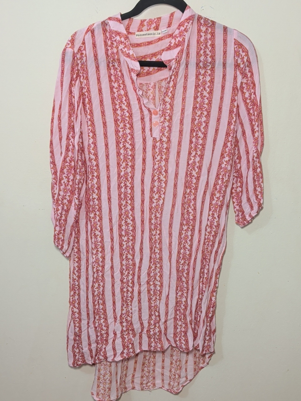 Seventeesix Hi-Low Tunic Dress Pink Red Lightweight Rayon Women's Size L/XL